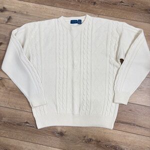 Vintage Towncraft Cream Cable Knit Sweater Men's X-Large XL Grunge Grandpa 80's